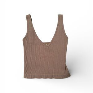 Free People Ribbed V-Neck Tank Top - Brown